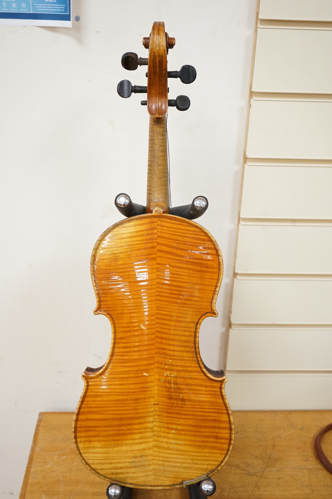 A cased late 19th century violin, Stradivarius copy, with two bows, one fully mounted and signed Roger Lotte, CITES Submission reference, RSF8HBLC